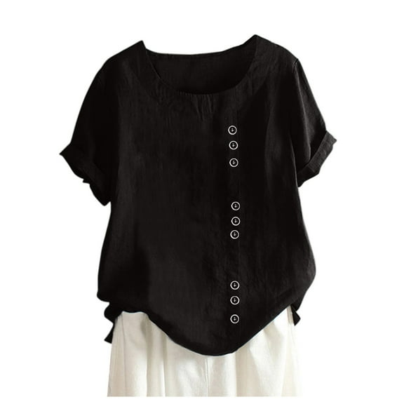 ClodeEU Womens Casual Loose Button Linen Plus Size Daily Boho Tanic T-Shirt Blouse tops