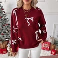 thumbnail image 1 of ClodeEU Womens Christmas Cute Bow Long Sleeve Sweaters,Loose Crewneck Knit Pullover Wine,Womens Plus XL, 1 of 8