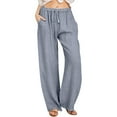 thumbnail image 1 of ClodeEU Womens Cotton Linen Wide Leg Pants with Drawstring , Fashion Comfort Casual Trousers with Pockets Dark Gray,Womens Plus M, 1 of 6
