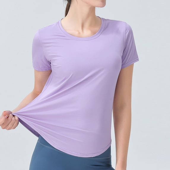 ClodeEU Womens Crewneck Short Sleeve Fit Tee ,Breathable Solid Color T-Shirt Purple,Womens Plus L