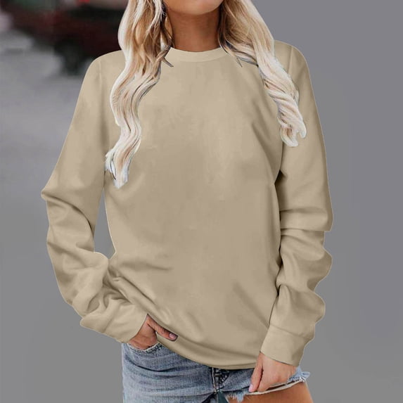 ClodeEU Womens Crewneck Sweatshirt ,Long Sleeve Loose Fit Soft Comfortable Pullover Beige,Womens Plus M