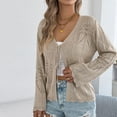 thumbnail image 1 of ClodeEU Womens Crochet Cardigan,Casual Tie Front Shrugs Sweaters ,Long Sleeve Knit Cropped Cardigans Tops Khaki,Womens Plus M, 1 of 9