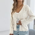 thumbnail image 1 of ClodeEU Womens Crochet Cardigan,Casual Tie Front Shrugs Sweaters ,Long Sleeve Knit Cropped Cardigans Tops White,Womens Plus S, 1 of 8