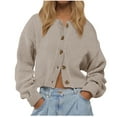 thumbnail image 1 of ClodeEU Womens Cropped Button Up Cardigans ,Trendy Open Front Chunky Knit Sweater , Long Sleeve Fall Sweater Clothes Coffee,Womens Plus L, 1 of 7
