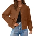 thumbnail image 1 of ClodeEU Womens Cropped Faux Suede Jacket ,Long Sleeve Snap Button Trendy Outerwear Coats Brown,Womens Plus XL, 1 of 9