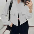 thumbnail image 1 of ClodeEU Womens Cropped Jackets, Zip Up Button Jackets with Pockets ,Casual Trendy Outwear Gray,Womens Plus L, 1 of 6