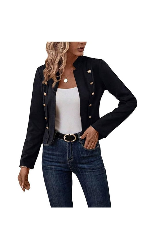 Womens Cropped Suede Blazer Jacket ,Vintage Open Front Steampunk Jacket,Slim Fit Double Breasted Jacket Black,Womens Plus XL