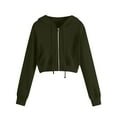thumbnail image 1 of ClodeEU Womens Cropped Zip Up Hoodie Sweatshirts ,Long Sleeves with Drawstring Sweatshirts Tops Army Green,Womens Plus XXXXL, 1 of 5