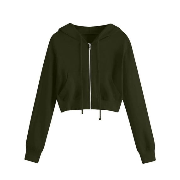 ClodeEU Womens Cropped Zip Up Hoodie Sweatshirts ,Long Sleeves with Drawstring Sweatshirts Tops Army Green,Womens Plus XXXXL