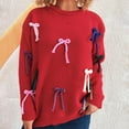 thumbnail image 1 of ClodeEU Womens Cute Bow Sweater ，Crew Neck Long Sleeve Drop Shoulder Loose Pullover Tops Red,Womens Plus S, 1 of 6