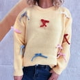 thumbnail image 1 of ClodeEU Womens Cute Bow Sweater ，Crew Neck Long Sleeve Drop Shoulder Loose Pullover Tops Yellow,Womens Plus M, 1 of 6