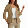 thumbnail image 1 of ClodeEU Womens Deep V-Neck Slim Jacket，Casual Button Front Blazer Jackets，3/4 Sleeve Lapel Office Work Blazers with Pockets Khaki,Womens Plus S, 1 of 4