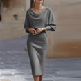thumbnail image 1 of ClodeEU Womens Draped Neck Waist Defining Long Sleeve Dress,Bodycon Pencil Midi Dress Gray,Womens Plus XL, 1 of 6
