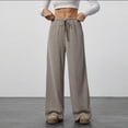 thumbnail image 1 of ClodeEU Womens Draped Wide Leg Pants,Drawstring Waist Low Rise Casual Long Trousers Brown,Womens Plus L, 1 of 8