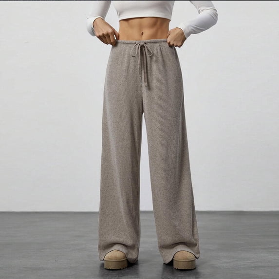 ClodeEU Womens Draped Wide Leg Pants,Drawstring Waist Low Rise Casual Long Trousers Brown,Womens Plus L