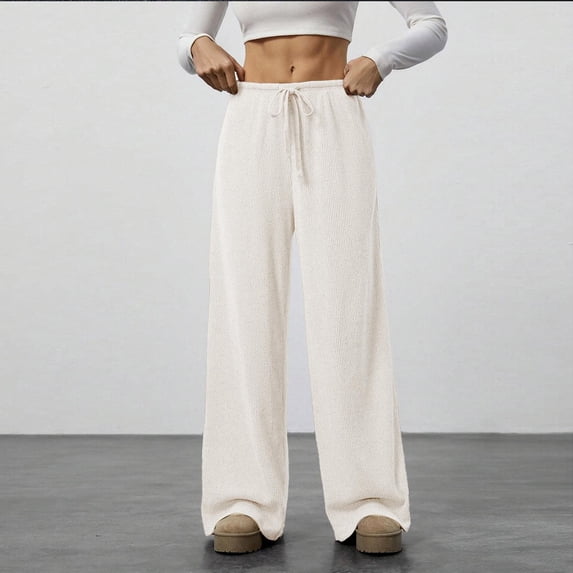 ClodeEU Womens Draped Wide Leg Pants,Drawstring Waist Low Rise Casual Long Trousers Khaki,Womens Plus XL