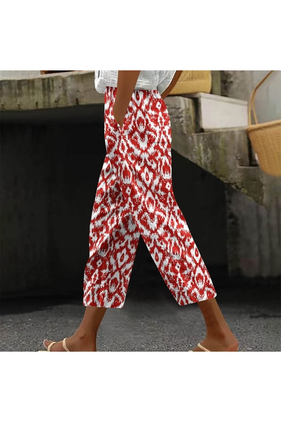 Womens Drawstring Pocket Harem Pants ,Casual Cropped Wide Leg Trousers Red,Womens Plus M