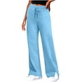 thumbnail image 1 of ClodeEU Womens Drawstring Stright Leg Sweatpants, Elastic Waist Workout Trousers With Pockets Light Blue,Womens Plus XL, 1 of 5