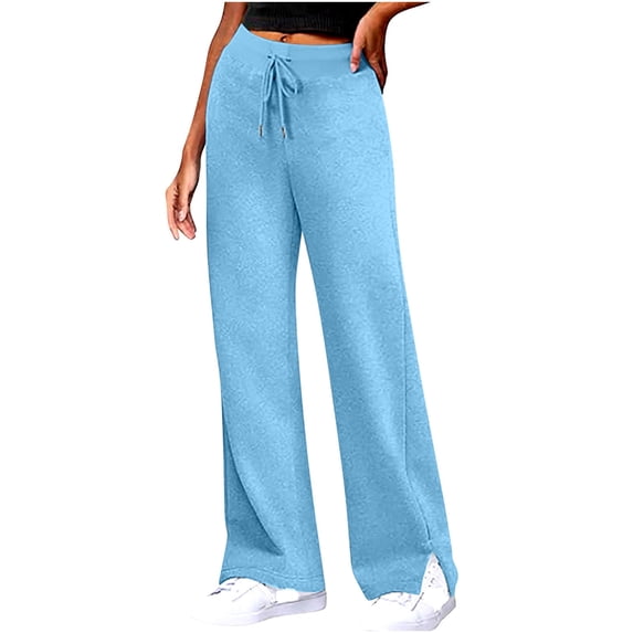 ClodeEU Womens Drawstring Stright Leg Sweatpants, Elastic Waist Workout Trousers With Pockets Light Blue,Womens Plus XL