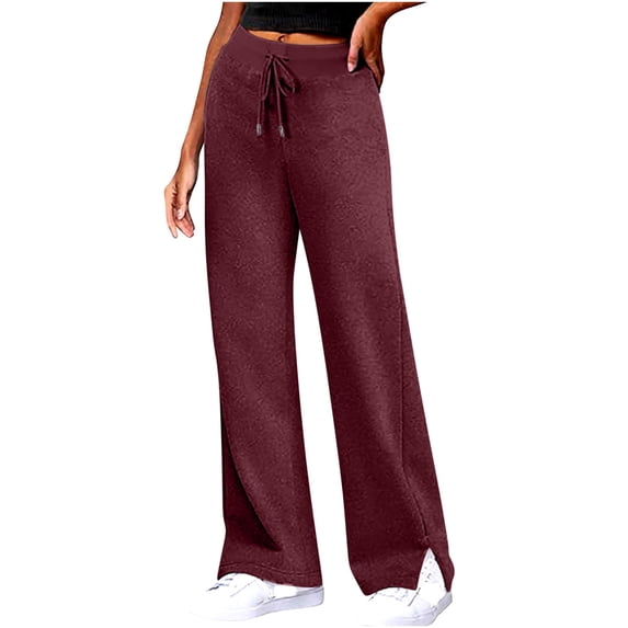 ClodeEU Womens Drawstring Stright Leg Sweatpants, Elastic Waist Workout Trousers With Pockets Wine,Womens Plus L