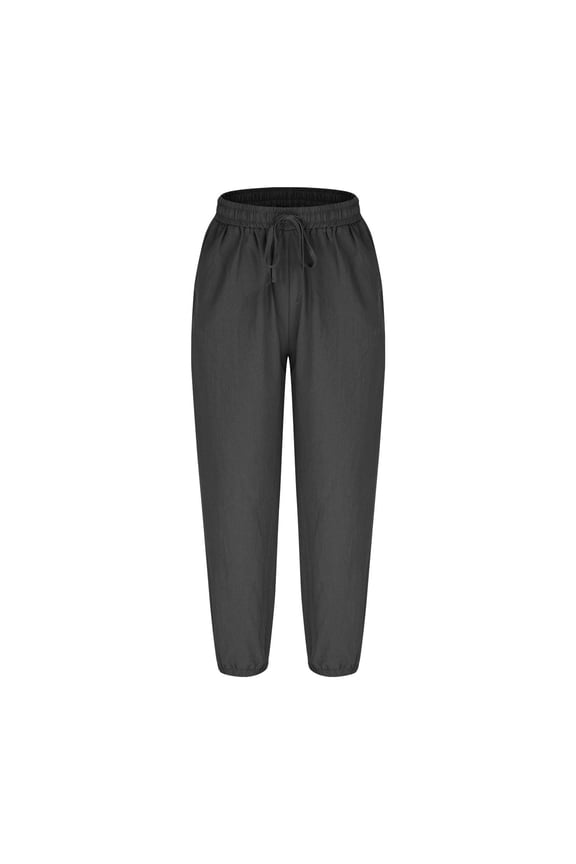 Womens Drawstring Tie Waist Pants With Pockets,Solid Color Lightweight Casual Pants Black,Womens Plus M