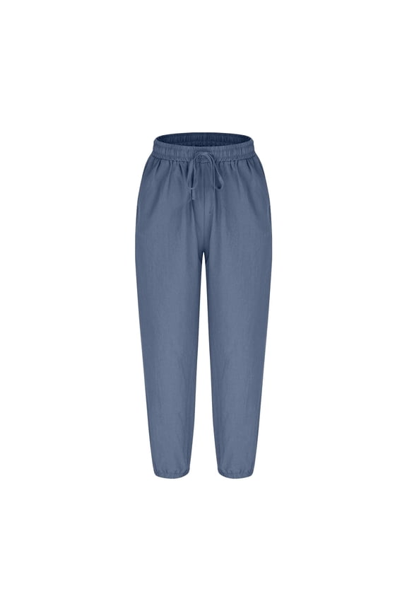 Womens Drawstring Tie Waist Pants With Pockets,Solid Color Lightweight Casual Pants Blue,Womens Plus M