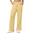 thumbnail image 1 of ClodeEU Womens Elast Waist Wide Leg Pant,Casual Baggy Pant With Pockets Yellow,Womens Plus XL, 1 of 7