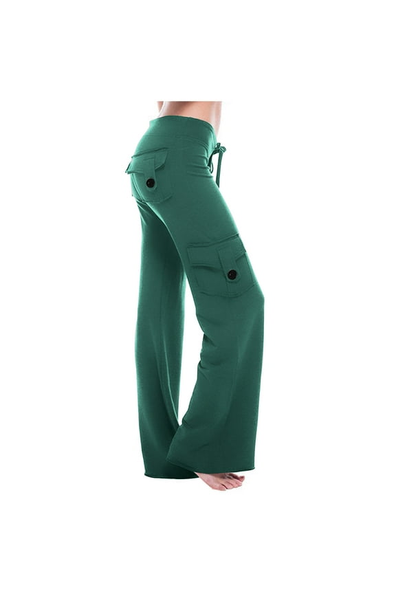 Womens Elastic Waist Cargo Pants ,Casual Button Pocket Utility Trousers with Pocket for Workout E-Green,Womens Plus M