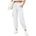thumbnail image 1 of ClodeEU Womens Elastic Waist Joggers With Drawstring ,Cargo Sweatpants With Pockets White,Womens Plus L, 1 of 6
