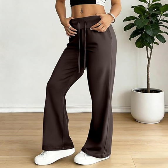 ClodeEU Womens Elastic Waist Wide Leg Pants,Casual Loose Cozy Pant with Drawstring Coffee,Womens Plus XL