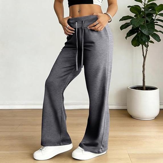 ClodeEU Womens Elastic Waist Wide Leg Pants,Casual Loose Cozy Pant with Drawstring Dark Gray,Womens Plus XXL