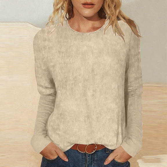 ClodeEU Womens Fall Long Sleeve Sweater ,Crew Neck Cozy Loose Fit Knit Pullover Sweaters Tops Beige,Womens Plus M