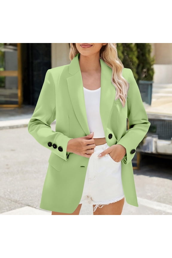 Womens Fall Oversized Long Sleeve Button Open Front Suit Jackets ,Trendy Casual Work Office Blazer Suit Jackets Mint Green,Womens Plus L