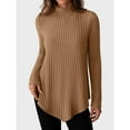 thumbnail image 1 of ClodeEU Womens Fall Tunic Tops，Turtleneck Lightweight Sweaters ， Long Sleeve Shirts，Asymmetrical Hem Top Brown,Womens Plus L, 1 of 6