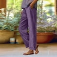 thumbnail image 1 of ClodeEU Womens' Fashion Casual Solid Color Elastic Waist Drawstring Color Cotton Casual Side Pocket Pants Purple,Womens Plus L, 1 of 6