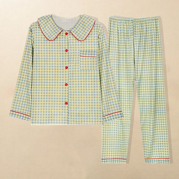 ClodeEU Womens Fashion Printed Button Down Collared Pajama Set,Long Sleeve Sleepwear Long Pants 2 Piece Sets Green,Womens Plus L