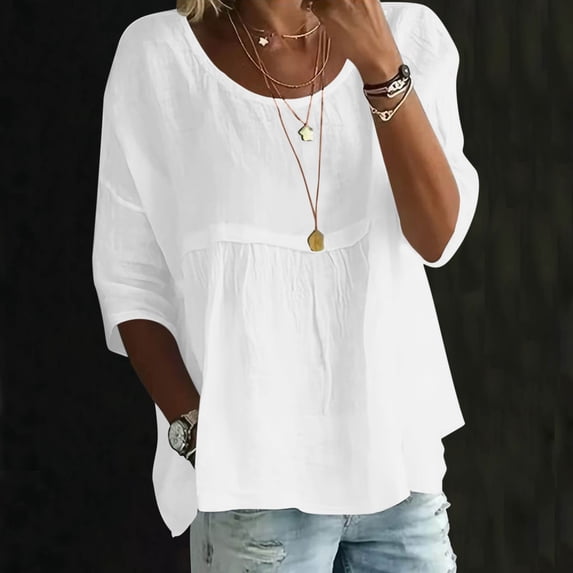 ClodeEU Womens Fashion T-Shirt Crewneck Short Sleeves T Shirts ,Solid Color Loose Basic Tops, Summer Casual Tees Blouses White,Womens Plus L