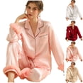 thumbnail image 1 of ClodeEU Womens Faux Feather Long Sleeve Loungewear Set,Silk Button Down Pajama Set with Pockets Beige,Womens Plus L, 1 of 1