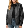 thumbnail image 1 of ClodeEU Womens Faux Leather Bomber Jacket With Pockets,Trendy Zip Up Lapel Outwear Jacket Black,Womens Plus XXXL, 1 of 7