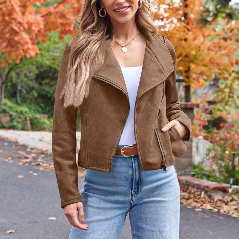ClodeEU Womens Faux Leather Suede Jackets,Long Sleeve Casual  display picture 3
