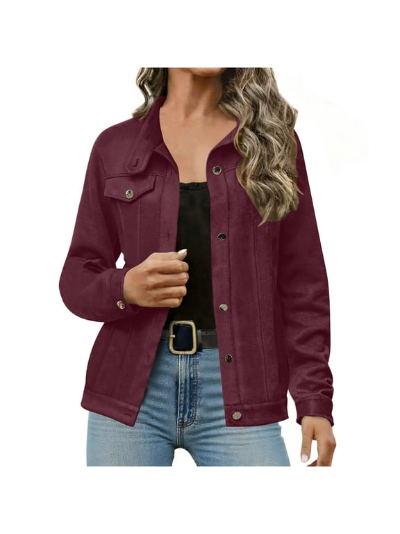 Womens Faux Suede Jacket, Elegant Casual Fashion Slim Button Up Coat Wine,Womens Plus XL