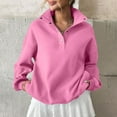 thumbnail image 1 of ClodeEU Womens Fleece Oversized Sweatshirts,Long Sleeve Half Snap Stand Collar Pullover Tops Pink,Womens Plus S, 1 of 8