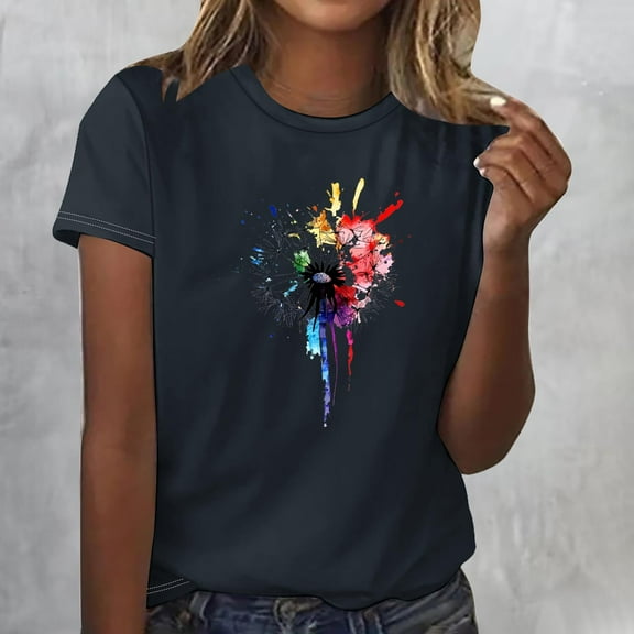 ClodeEU Womens Graphic Printed Tees , Casual Classic, Fashion Everyday Wear Soft Breathable T Shirts Black,Womens Plus M