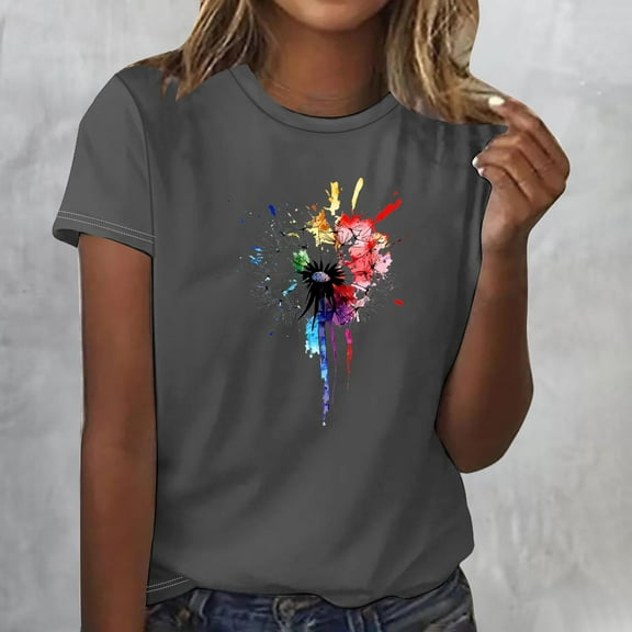 ClodeEU Womens Graphic Printed Tees , Casual Classic, Fashion Everyday Wear Soft Breathable T Shirts Gray,Womens Plus M