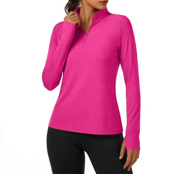 ClodeEU Womens Half Zip-Neck Quick-Dry UPF Long Sleeve Top,Sun Shirts UV Protection Fit Shirt C-Hot Pink,Womens Plus S