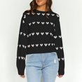 thumbnail image 1 of ClodeEU Womens Heart Sweater, Crew Neck Cute Ribbed Knit Sweaters, Loose Casual Pullover Tops Black,Womens Plus L, 1 of 8