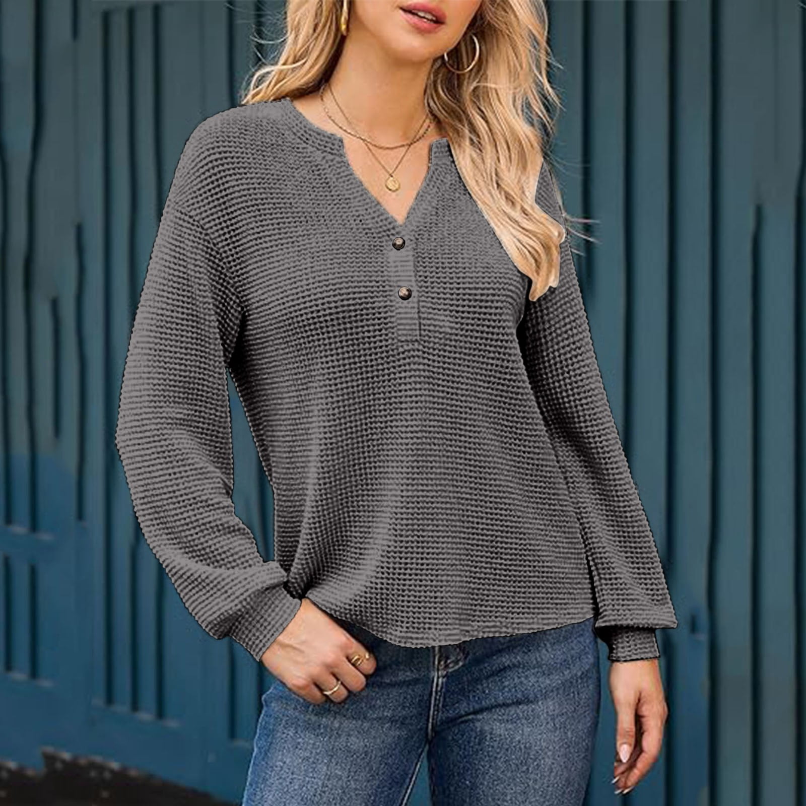Anbech Women Long Sleeves Button T Shirt Casual Loose Pullover Tops