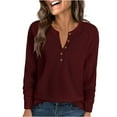 thumbnail image 1 of ClodeEU Womens Henley Sweater Tops,Solid Color Button V-neck,Casual Pullover Long Sleeved Top Red,Womens Plus XL, 1 of 1