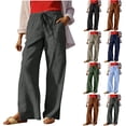 thumbnail image 1 of ClodeEU Womens High Waist Linen Blend Pocket Pants with Drawstring,Casual Loose Fit Pant Navy,Womens Plus XXL, 1 of 9