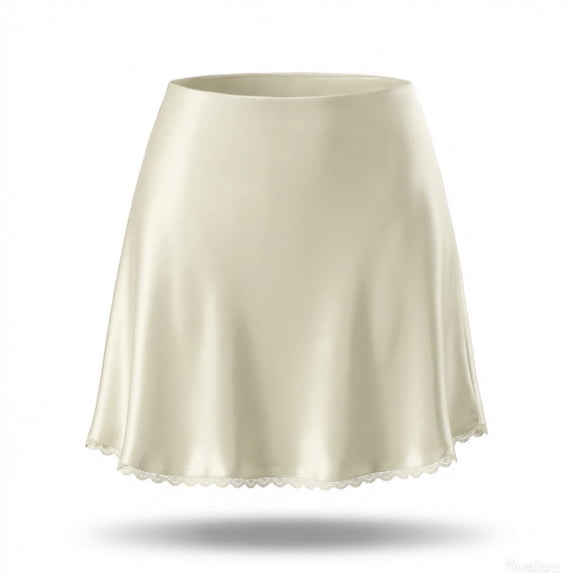 ClodeEU Womens High Waist Satin A-Line Skirt,Elegant Silky Satin Mini Skirt with Lace Trim Beige,Womens Plus XL